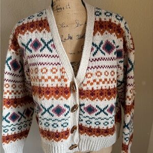 Natural Reflections Oversized Cream and Orange Patterned Cardigan